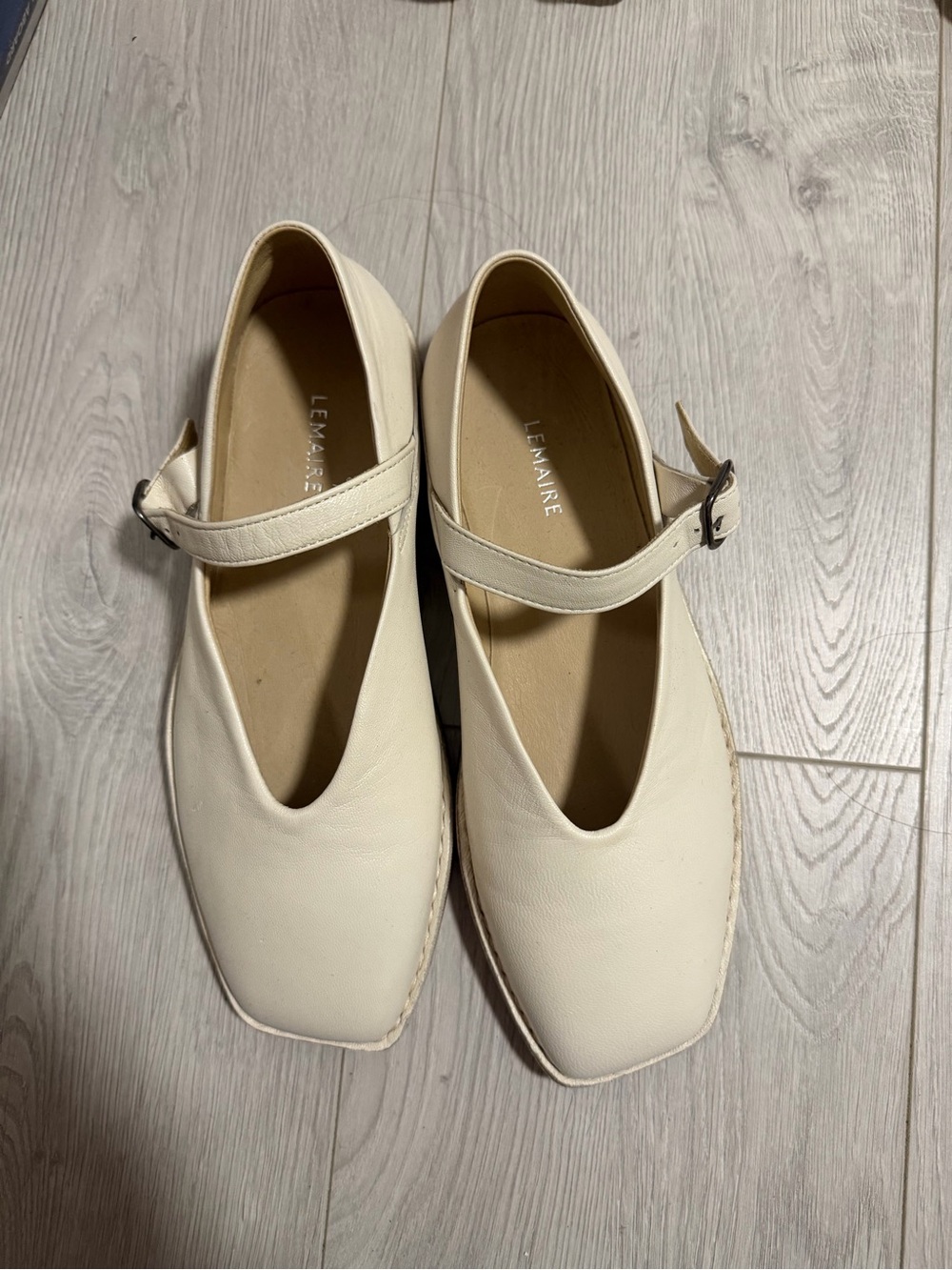 Lemaire Cream Leather Mary Jane Flats